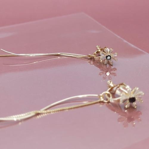 唯美百搭显瘦清新甜美雏菊花朵波浪曲线长款耳环耳夹无耳洞女日系 - dianjiang-