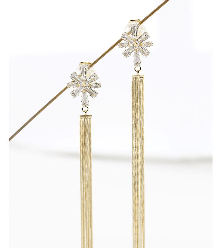 High quality elegant atmosphere crystal snowflake snake bone tassel earring earring clip earless female - dianjiang-