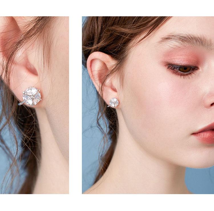 Six drills! Very simple single cube crystal diamond ball earring earrings ear clip no ear hole girl European and American small - dianjiang-