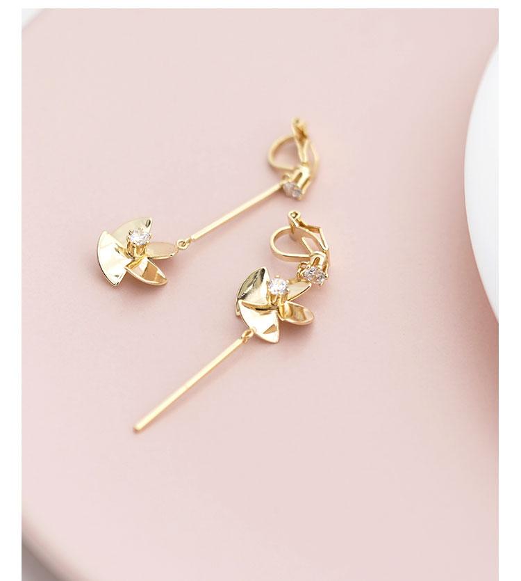 Daily small fresh asymmetrical windmill ear nail earrings no ear hole ear clip female painless daily set-up - dianjiang-