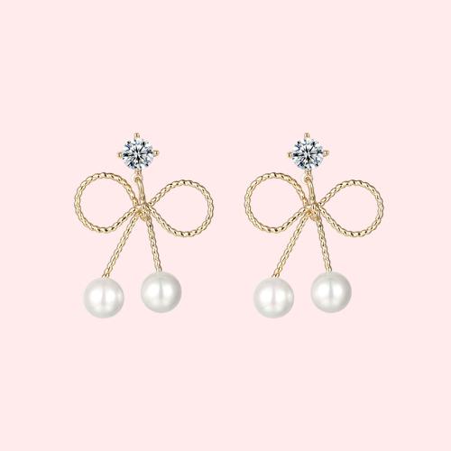 可爱金属蝴蝶结锆石小珍珠精致耳钉无耳洞无痛耳夹女日常百搭 - dianjiang-