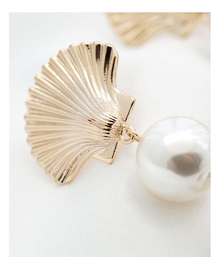 Design of Europe and the United States exaggerated cold wind Long-looking mermaid's tear metal shell looks like a pearl earring ear clip - dianjiang-