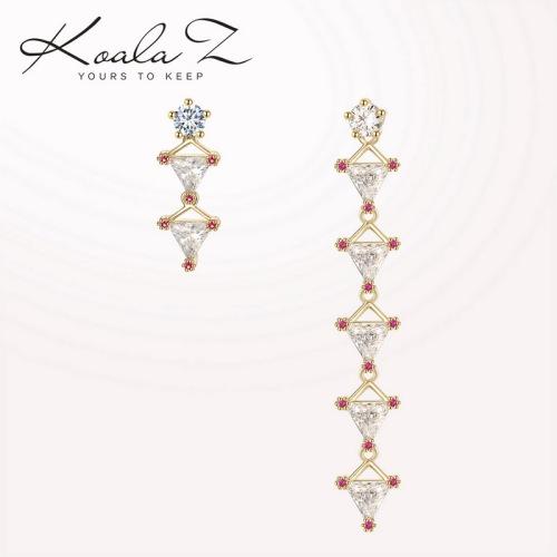 清仓 不对称拼接三角锆石流苏长款耳环耳钉耳夹无耳洞女日本 - dianjiang-