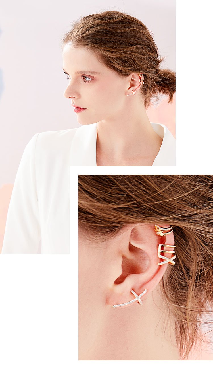 Bai-ty's personality French minimalist design feel full of diamond star man cold wind classic cheetah Sen line ear bone clip woman - dianjiang-