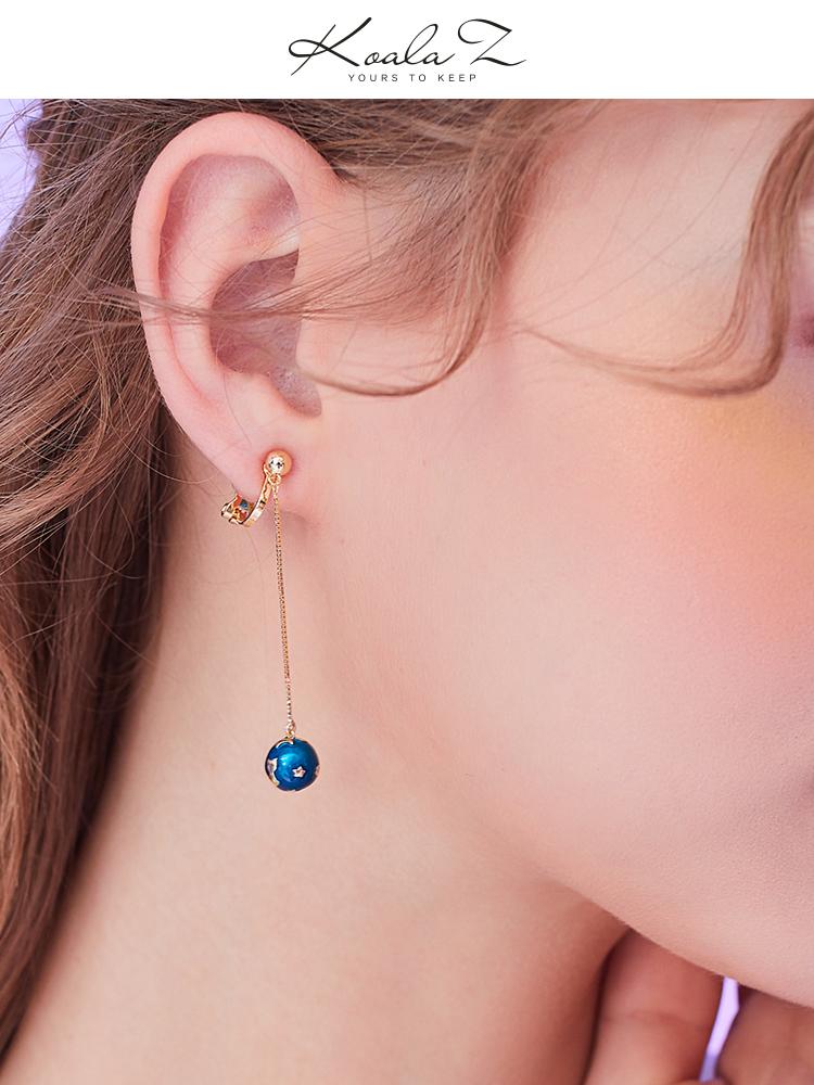 Original Japanese hand made glaze, sweet personality, blue dream, universe, starry sky, cat, ear stud, no ear hole, ear clip, female - dianjiang-