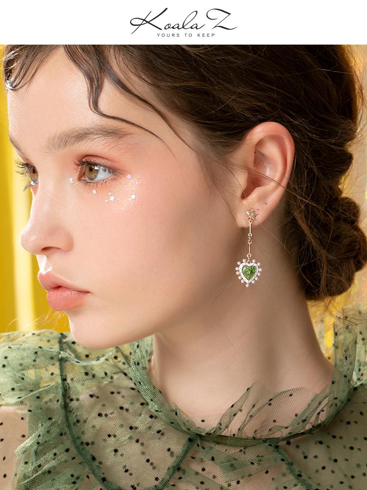 Vintage court wind big brand design green drop glazed love pearl ear nails painless earless ear clip female Lolita - dianjiang-