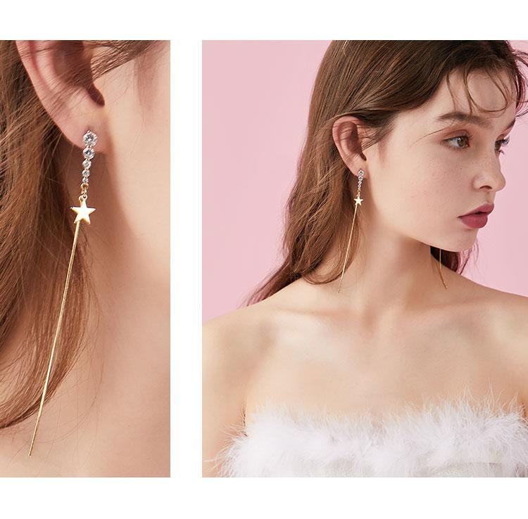 Long personalized design five star zircon splicing snakeskin Tassel Earrings Earrings without ear hole earclip female daily - dianjiang-