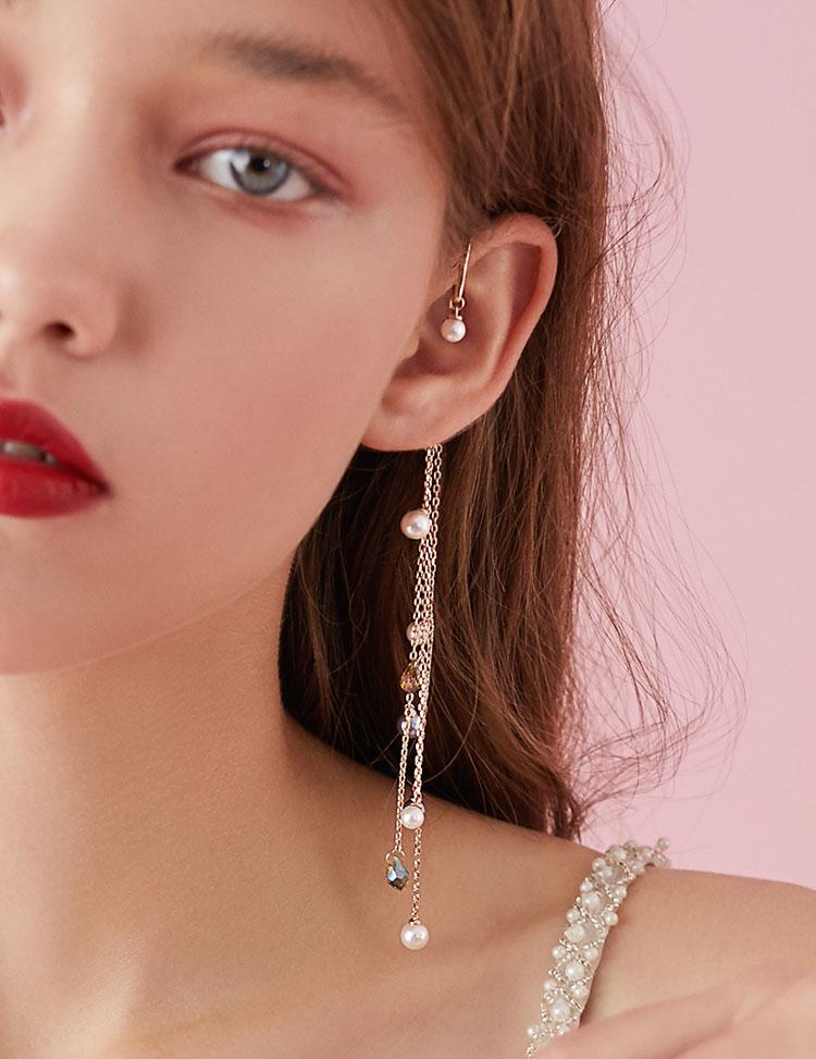 Koala pig elf personality earring long earring multilayer pearl tassel earbone clip earring female - dianjiang-