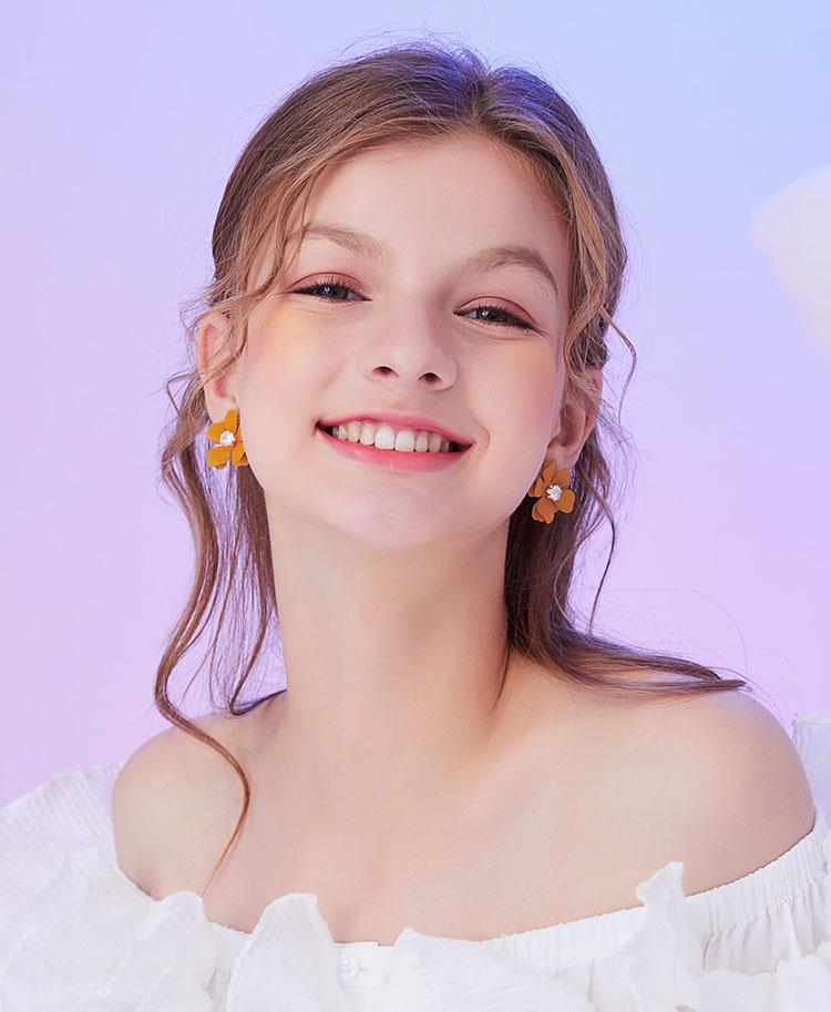 South Korea's new gentle little sister temperament Mo Landi orange turmeric flower earring earring earring female - dianjiang-