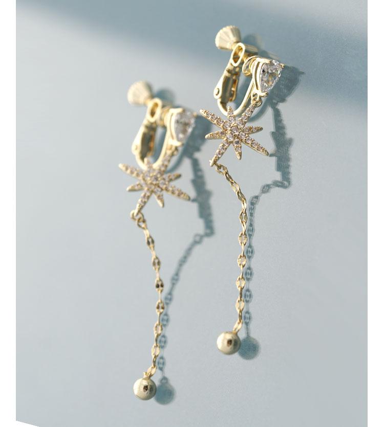 Gold star mango tassel delicate aesthetic temperament earrings painless earless ear clip - dianjiang-