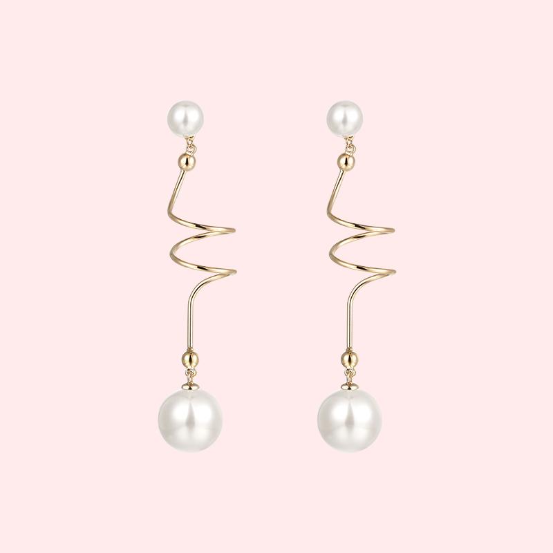 Design sense of minimalist cold wind wind wind large pearl long earring earrings without ear holes female European and American exaggeration - dianjiang-