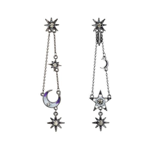 日系 长款个性黑色星星月亮星辰耳环耳夹无耳洞女适合圆脸个性 - dianjiang-