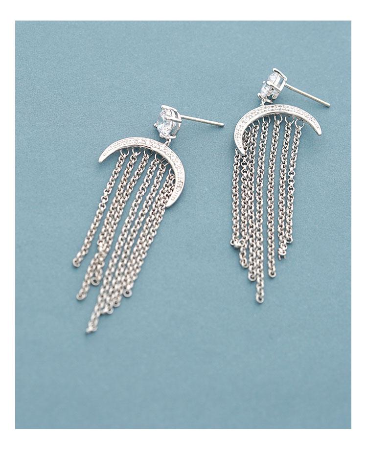 Light and extravagant temperament super fairy long silver moon with Tassel Earrings and Earrings without pain and earholes - dianjiang-