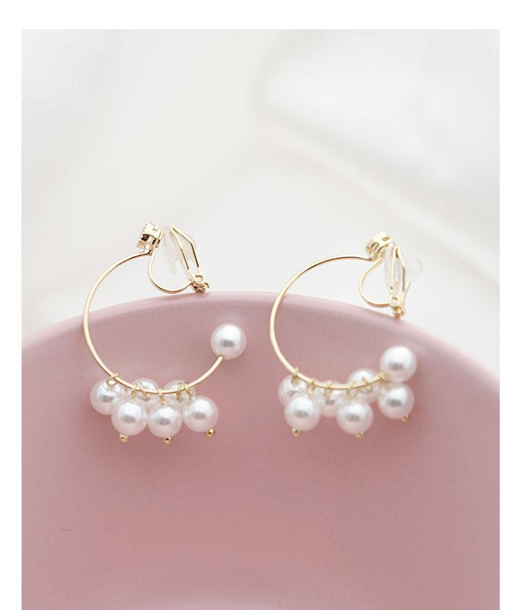 Design of semi-circular metal coil Pearl Earrings Earrings Earrings Earrings without ear holes female daily fresh and lovely personality - dianjiang-