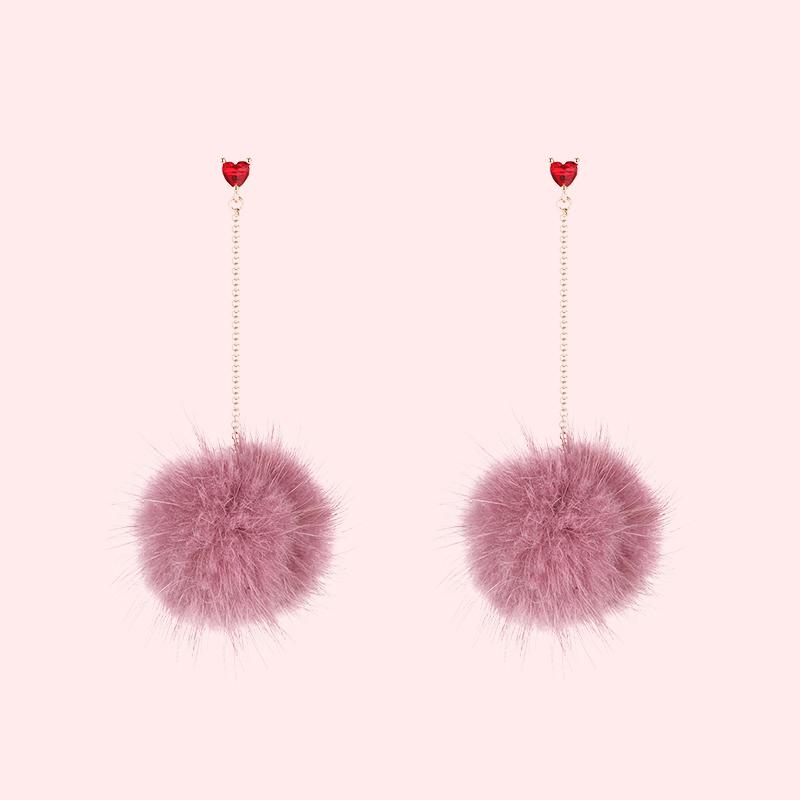 Japanese Joker slimming long mink fur ball love tassel earrings without earhole earclip female painless Joker - dianjiang-