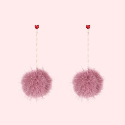 Japanese hundred thin medium-length mink hair ball love tassel earrings no ear hole ear clip female painless set - dianjiang-