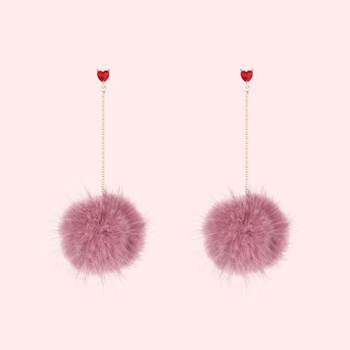 Japanese hundred thin medium-length mink hair ball love tassel earrings no ear hole ear clip female painless set - dianjiang-