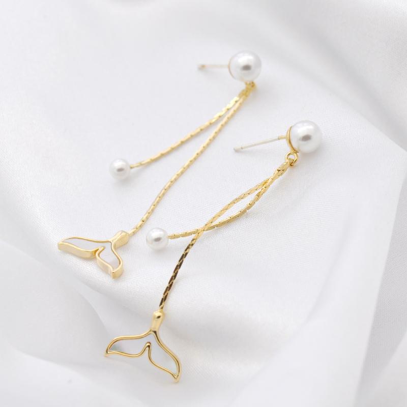 Mermaid Girl's tail Earrings temperament long and versatile Earrings without ear holes ear clip 2019 new Dolphin Earrings Han - dianjiang-