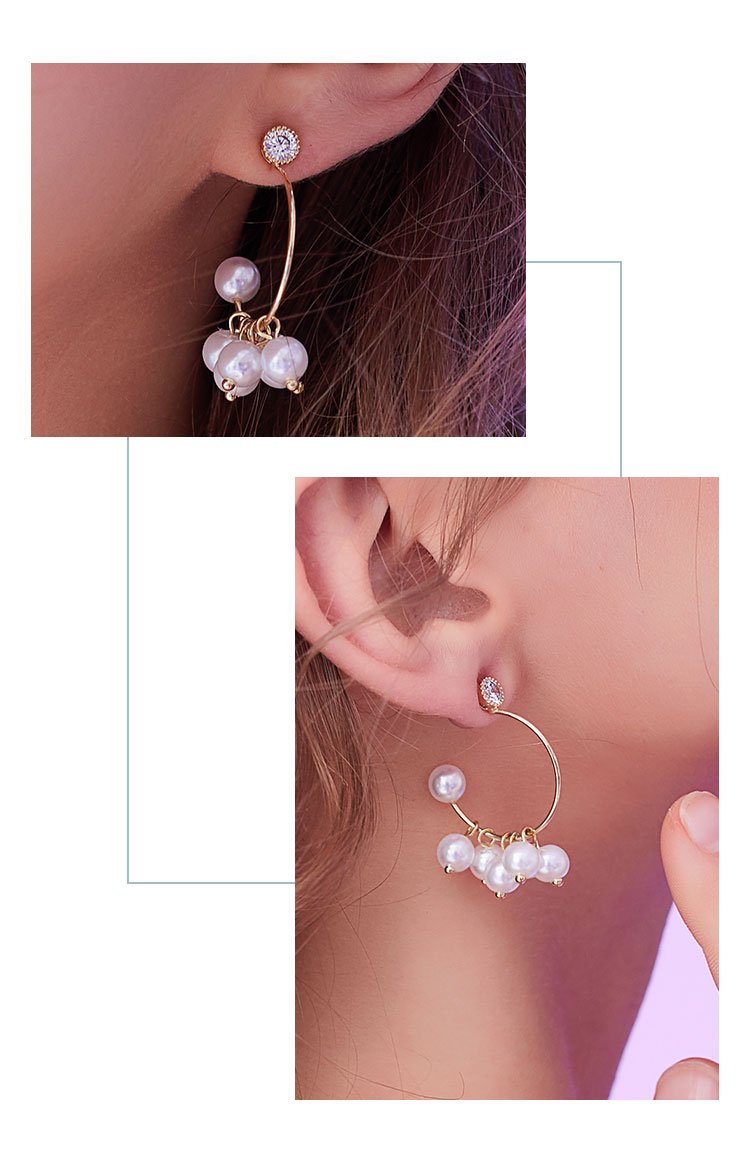 Designed semi-circular metal coil pearl earrings no ear hole ear clip woman's daily fresh cute personality - dianjiang-