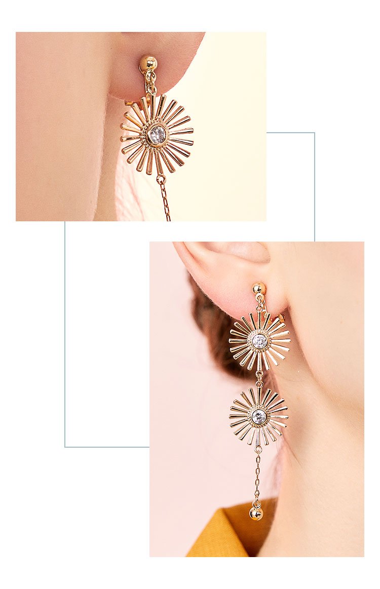 Asymmetric metal sun flower temperament, all kinds of earnails, no ear holes, ear clip female - dianjiang-