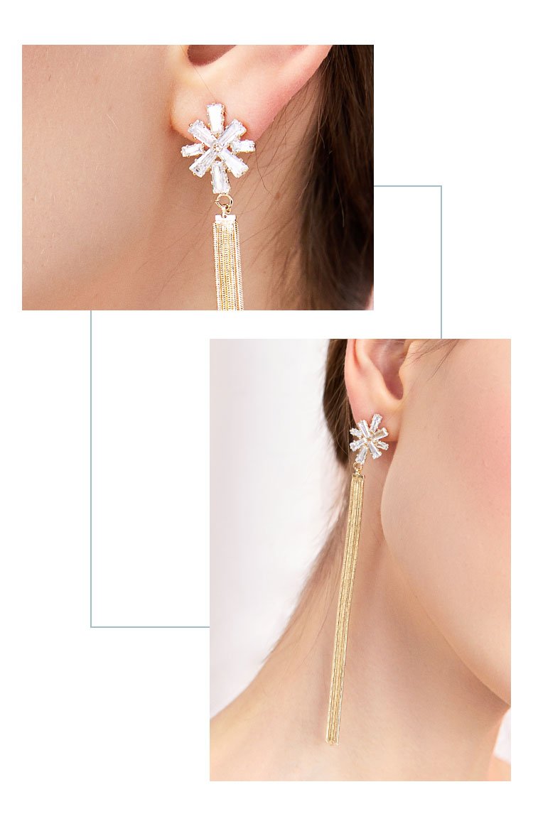 High quality elegant atmosphere crystal snowflake snake bone tassel earring earring clip earless female - dianjiang-