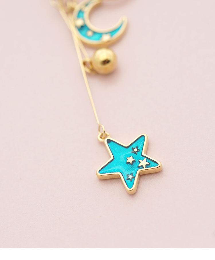 Japanese new products original design hand made blue glass texture glaze star moon earrings ear clip no ear hole girl - dianjiang-