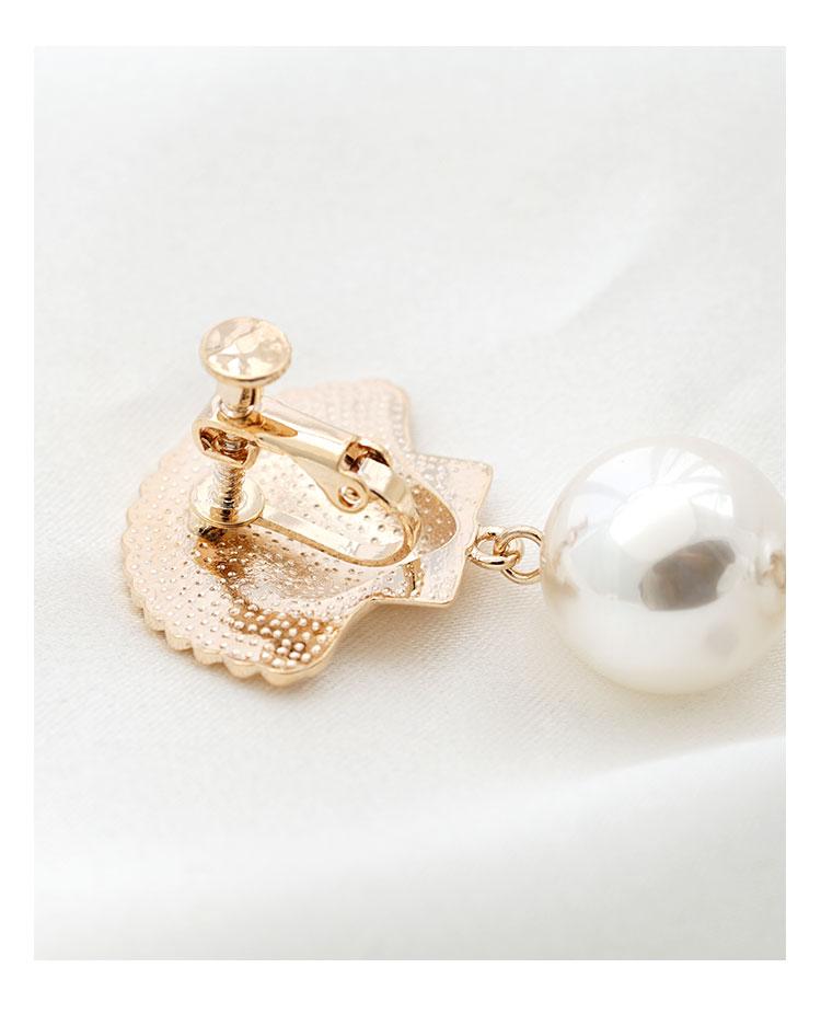 The design of Europe and the United States exaggerated cold wind temperament long mermaid tears metal shell imitation pearl earrings ear clip - dianjiang-