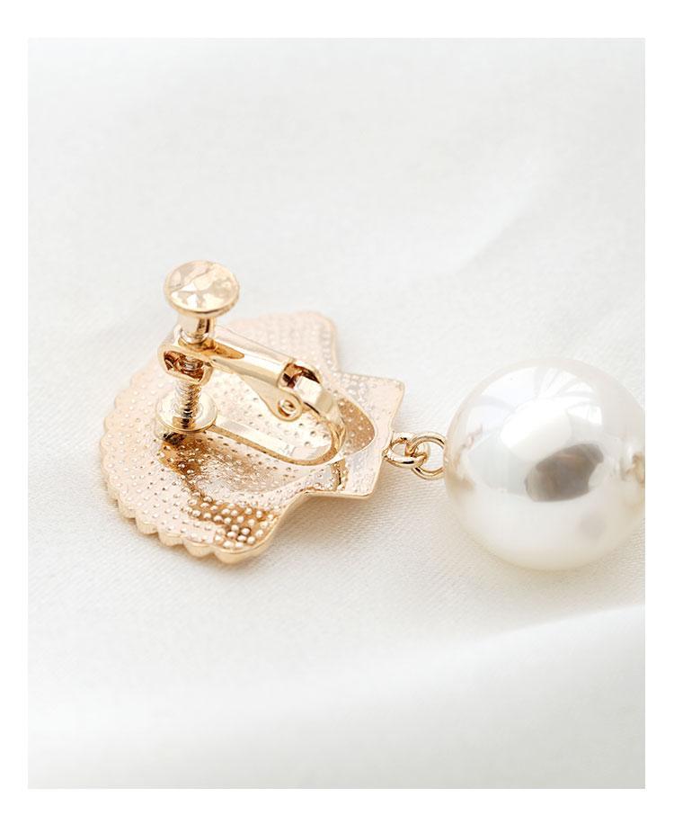 Design of Europe and the United States exaggerated cold wind Long-looking mermaid's tear metal shell looks like a pearl earring ear clip - dianjiang-