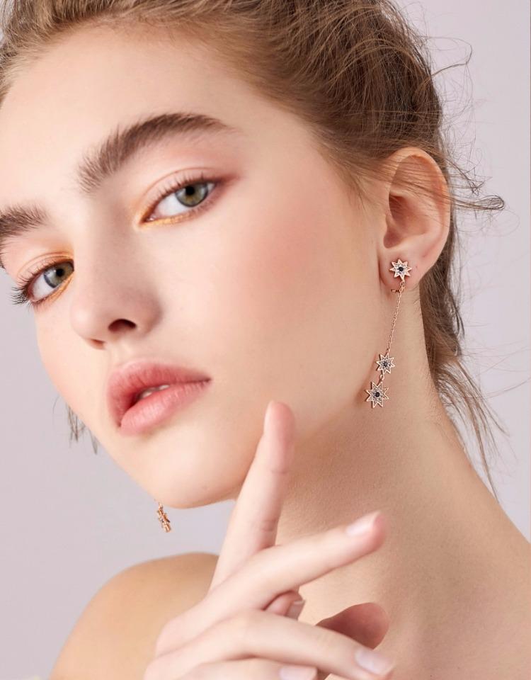 Long stream Su star star blue diamond earrings no ear hole female painless European and American parcel mail - dianjiang-