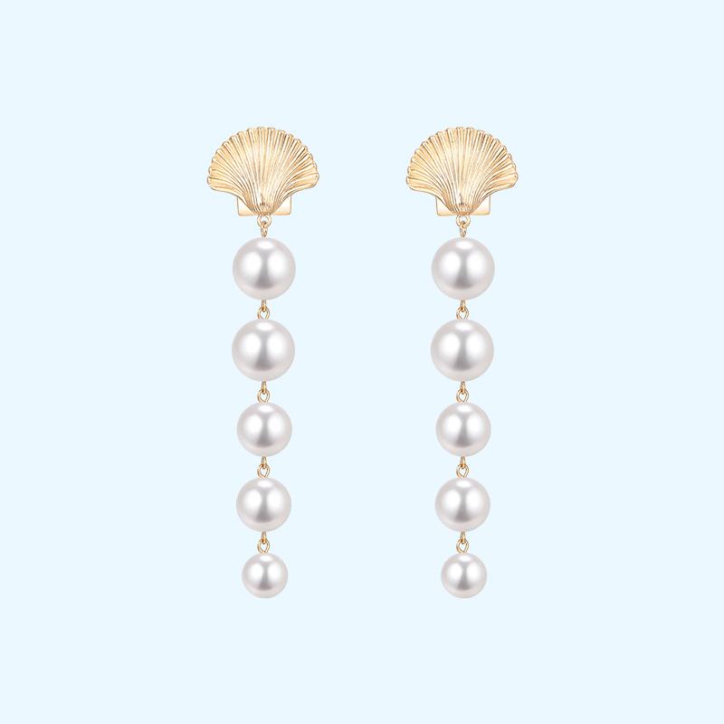 The design of Europe and the United States exaggerated cold wind temperament long mermaid tears metal shell imitation pearl earrings ear clip - dianjiang-