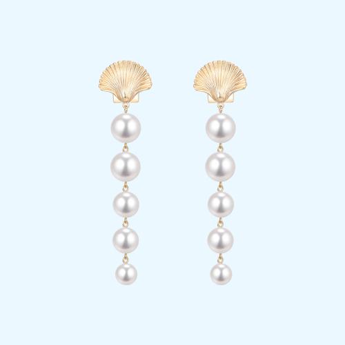The design of Europe and the United States exaggerated cold wind temperament long mermaid tears metal shell imitation pearl earrings ear clip - dianjiang-