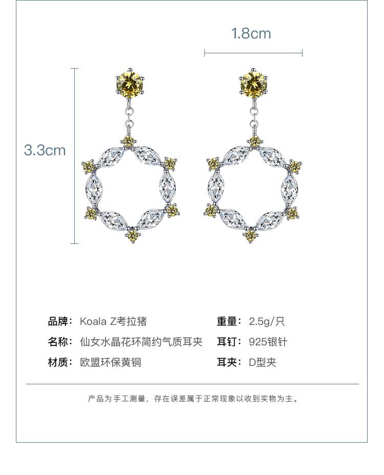 Fairy wreath European and American temperament simple crystal earrings earrings no ear hole female Korean Europe and the United States - dianjiang-