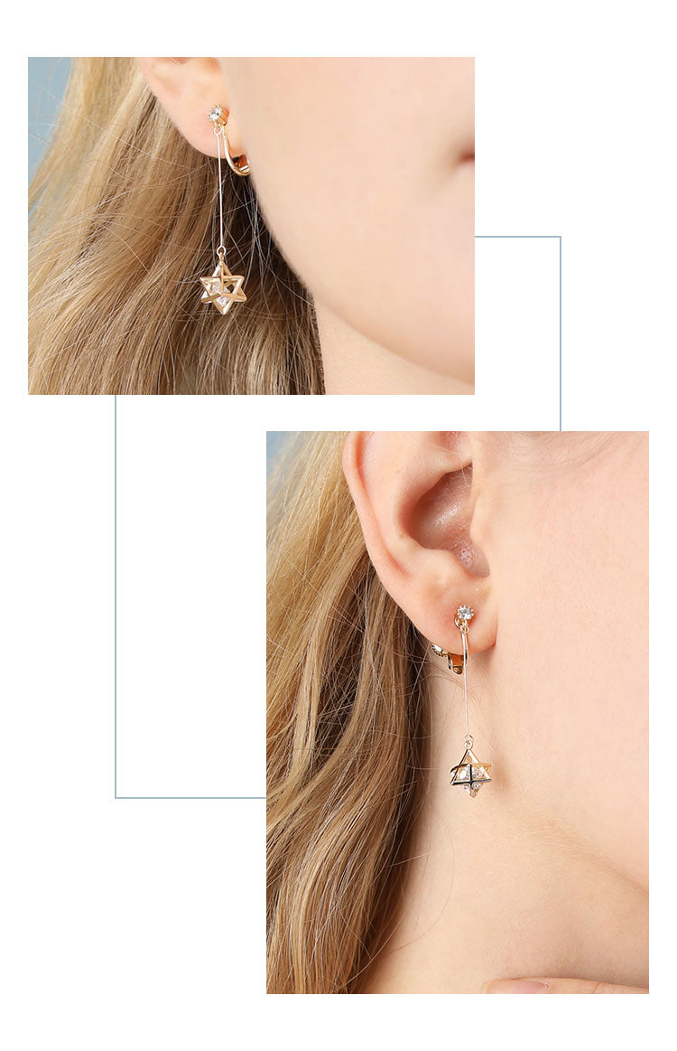 Japanese fresh simple hundred set six-man star earrings ear nail ear clip no ear hole female Japanese adjustable spiral Japanese style - dianjiang-