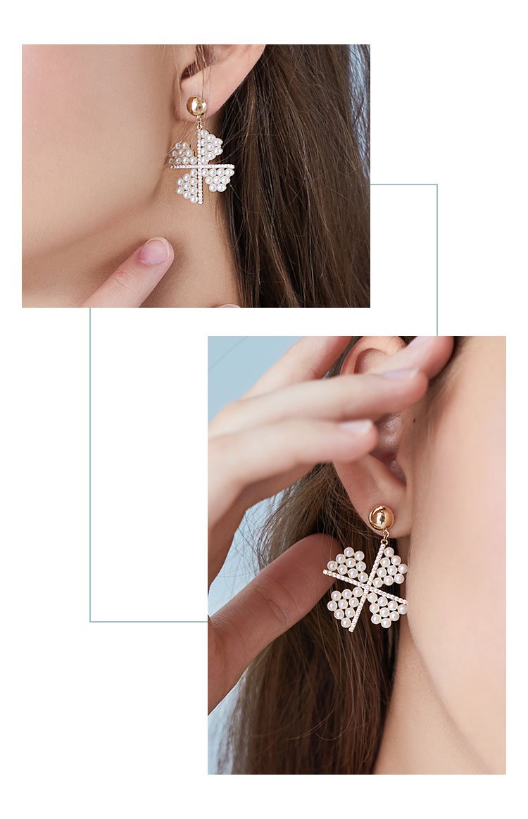 Heavy industry! Japanese fresh temperament fairy pearl windmill earnail no ear hole no pain earclip all day - dianjiang-