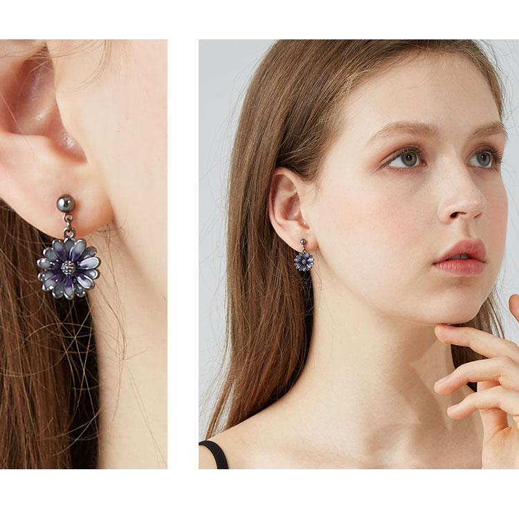 Simple and soft black daisy flower earring earring earring clip without ear hole female Korean temperament celebrities Joker fresh - dianjiang-