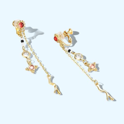 日本单 日系别致小骨头造型流苏米珠长款耳环耳钉耳夹无耳洞女 - dianjiang-