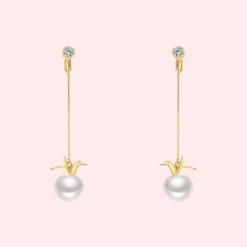 长款淑女气质千纸鹤珍珠吊坠长流苏耳环无耳洞耳夹女无痛日常 - dianjiang-