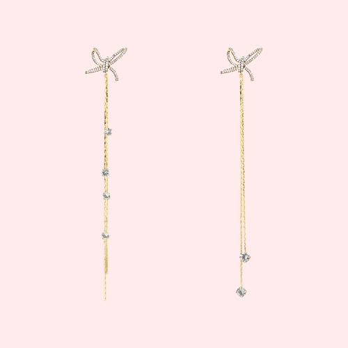 超仙重工显瘦长款冷淡风气质超长蝴蝶结流苏耳环耳夹无耳洞女圆脸 - dianjiang-