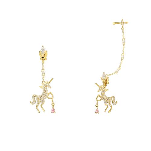 可爱梦幻粉色少女心不对称金属满钻独角兽耳挂耳钉耳环无耳洞耳夹 - dianjiang-