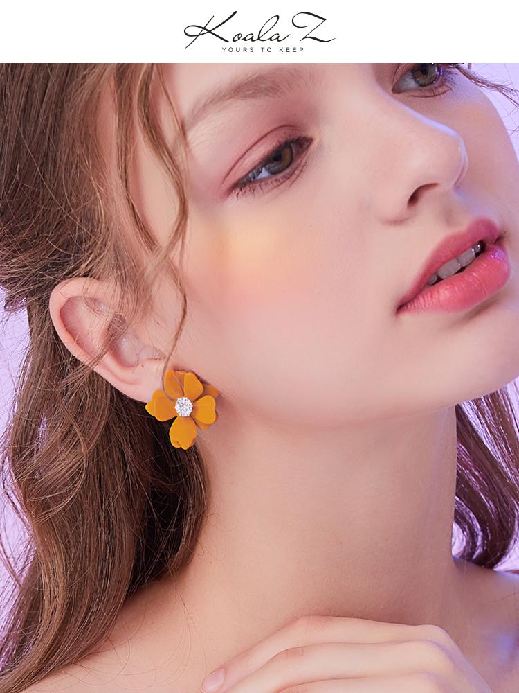 South Korea's new gentle little sister temperament Mo Landi orange turmeric flower earring earring earring female - dianjiang-