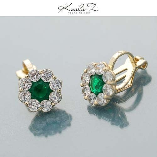 基础单品 简约圆钻花朵锆石红钻祖母绿耳钉耳环无耳洞耳夹女 - dianjiang-