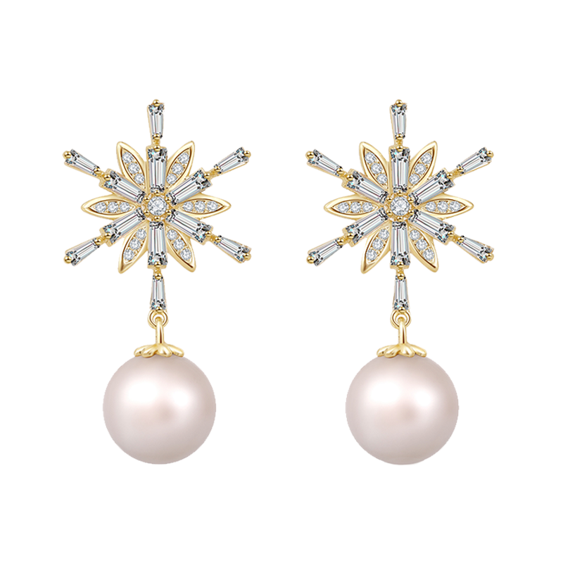 High sense of cold wind flash diamond boutique snowflake imitation pearl earrings earrings no ear hole female super fairy painless Japan - dianjiang-