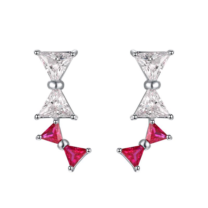 Vigorous aging, thin, delicate, red splicing, bow earrings, ear clip, no ear hole, Korean Japanese girl heart - dianjiang-