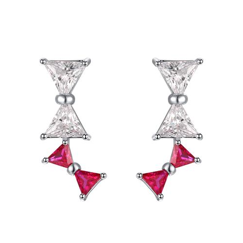 Vigorous aging, thin, delicate, red splicing, bow earrings, ear clip, no ear hole, Korean Japanese girl heart - dianjiang-