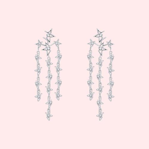 Medium-length round face thin silver stitching missing angle pentagon star flow su ear nail no ear hole ear clip female painless - dianjiang-