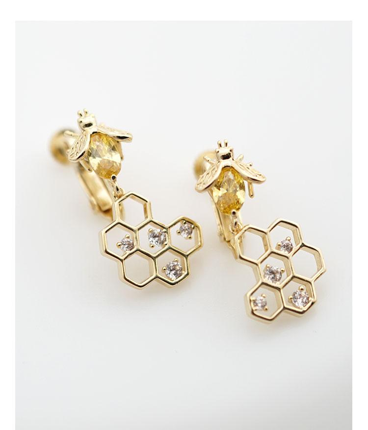 The design feeling is fresh and lovely honeybee honeycomb earrings without earhole earclip female - dianjiang-