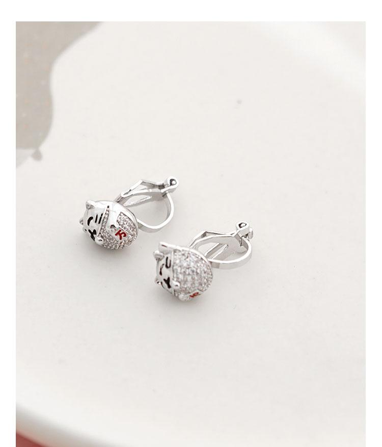 Chinese style cute Lucky Cat lucky lucky lucky lucky Earrings without earholes - dianjiang-