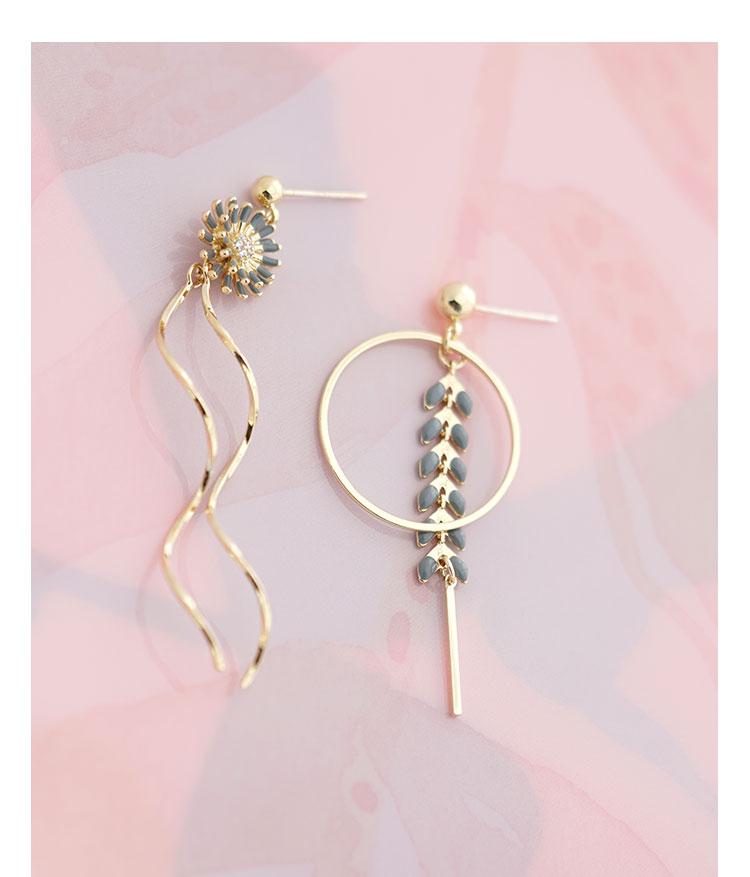 Asymmetrical fresh gentle temperament drop glaze young chrysanthemum flower wheat ear metal tassel ear nail no ear hole ear clip girl - dianjiang-