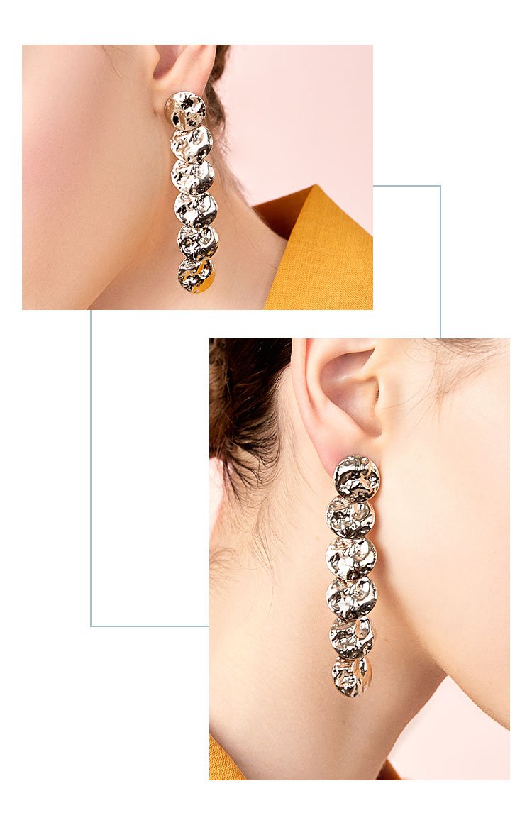 Advanced gray design sense Environmental protection light brass piece plated light titanium metal earrings earrings without ear holes female long model - dianjiang-