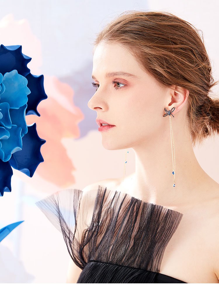 Super immortal heavy industry shows thin, long, cold and cool temperament, super long bow tie, tassel, earring, ear clip, female round face without ear hole - dianjiang-